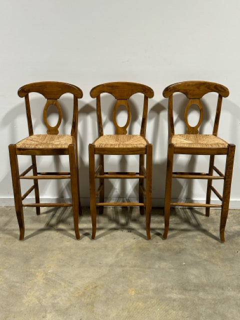 Set of Pottery Barn Napoleon Bar Stools with Rush Seats