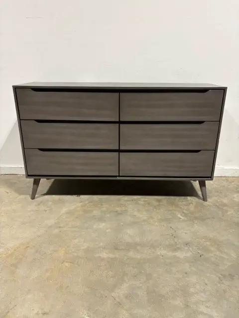 grey mid century dresser GAOMON Fluted 3-Drawer Dresser 27.6In Mid-Century Chest of Drawers for Bedroom Entryway Grey in the Dressers department at Lowes.com