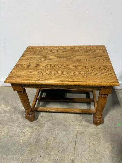Heirloom Oak End Table With Bottom Slat Shelf – Invio Fine