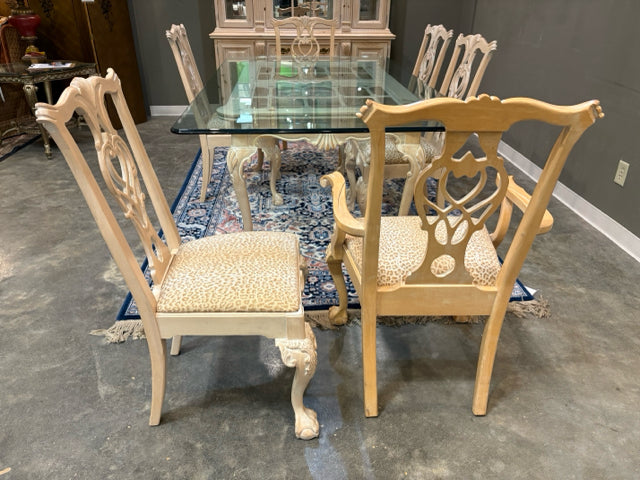 Link Taylor Bleached Pine Dining Table with Glass Top Custom Chairs