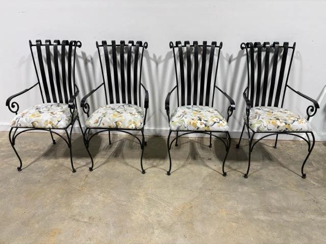 Set Of 4 Black Iron Base And Floral Seats Dining Chairs – Invio Fine ...