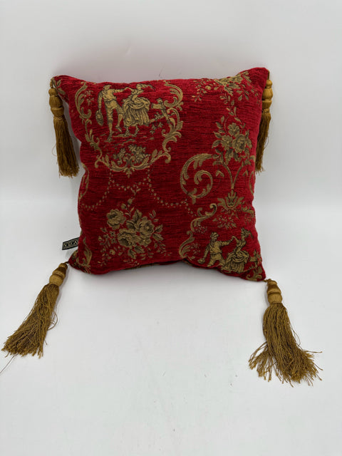 Borgata Red Embossed Pillow with Tassels Invio Fine Furniture Consignment